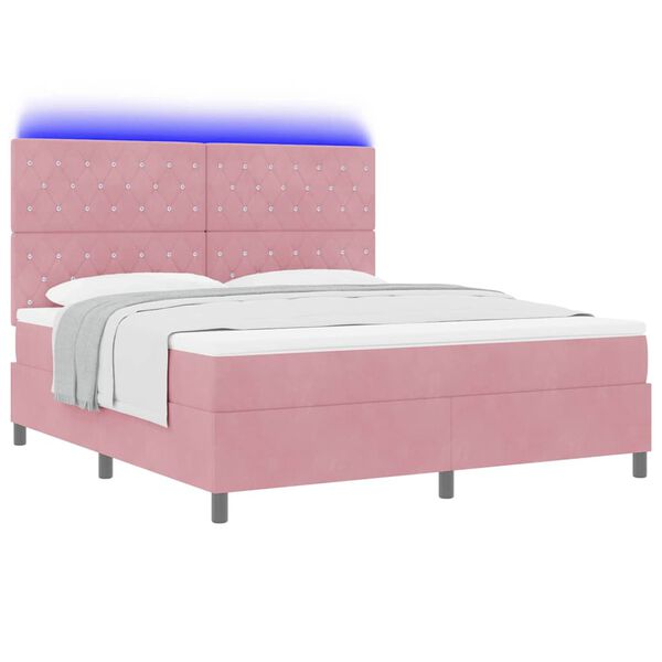 vidaXL Lit &agrave; ressort LED avec matelas Rose 180 x 200 cm tissu