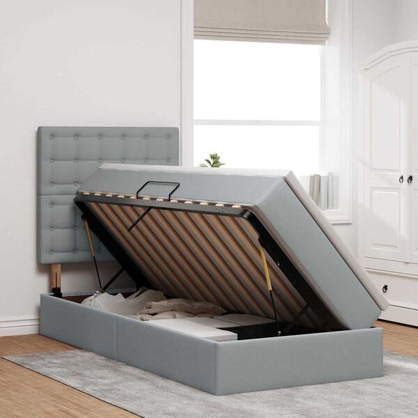 vidaXL Lit avec rangement et matelas Gris clair 100 x 200 cm Polyester