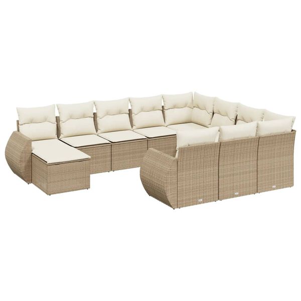 vidaXL Salon de jardin 11 pcs avec coussins beige r&eacute;sine tress&eacute;e