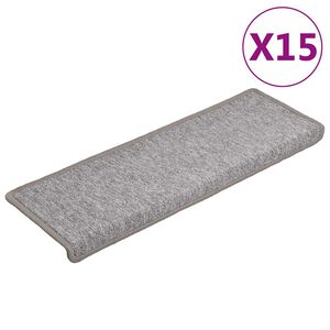vidaXL Tapis d'escalier 15 pi&egrave;ces 65 x 21 x 4 cm Gris clair Bord rectangulaire