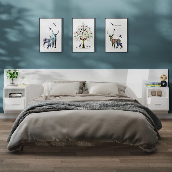 vidaXL Tables de chevet murales 2 pcs Blanc brillant