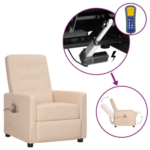 vidaXL Fauteuil de massage Crème Tissu