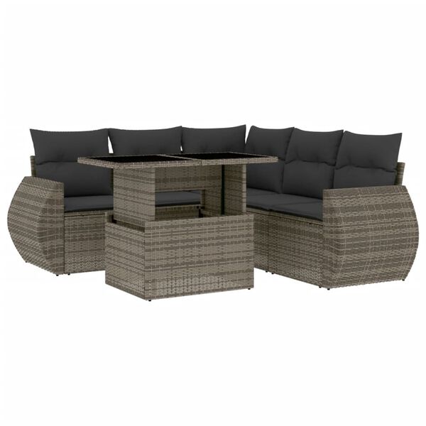 vidaXL Salon de jardin 6 pcs avec coussins gris r&eacute;sine tress&eacute;e