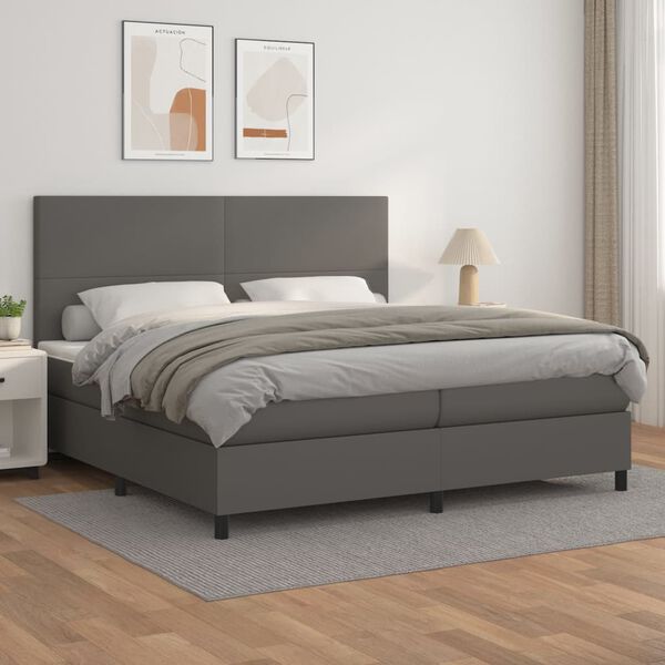 vidaXL Sommier &agrave; lattes de lit avec matelas Gris 200x200 cm Similicuir