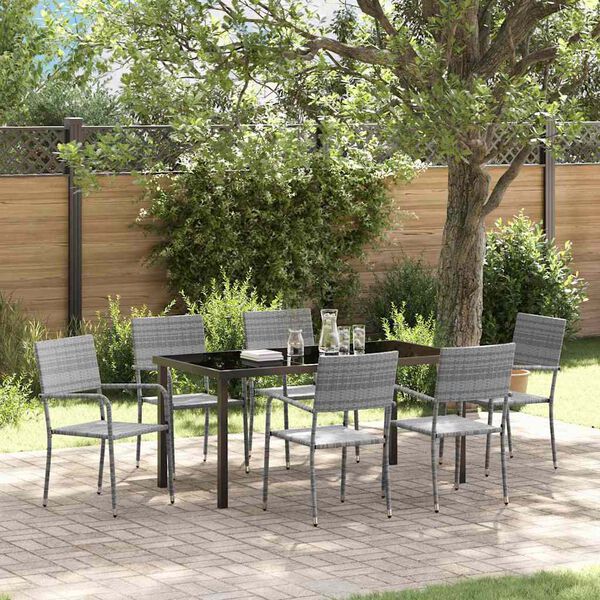 vidaXL Ensemble de salle &agrave; manger pour jardin 7 pcs Gris polyrotin