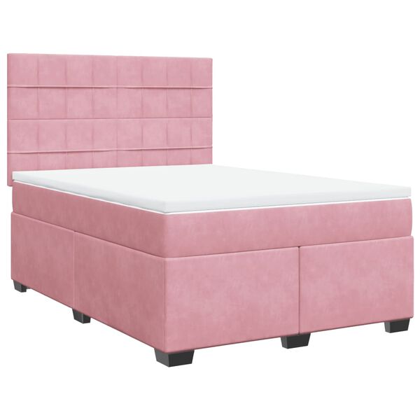vidaXL Sommier &agrave; lattes de lit avec matelas Rose 140x200 cm Velours