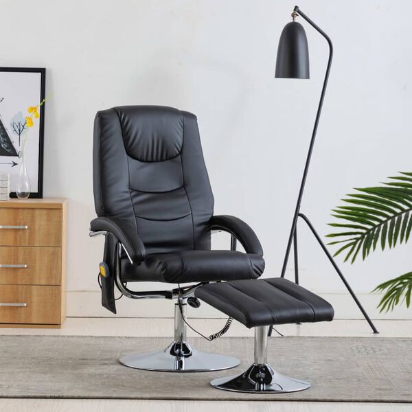 vidaXL Fauteuil de massage avec repose-pied noir similicuir