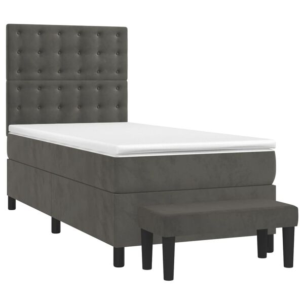 vidaXL Sommier &agrave; lattes de lit et matelas Gris fonc&eacute; 90x200 cm Velours