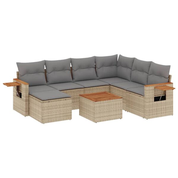 vidaXL Salon de jardin avec coussins 8 pcs beige r&eacute;sine tress&eacute;e