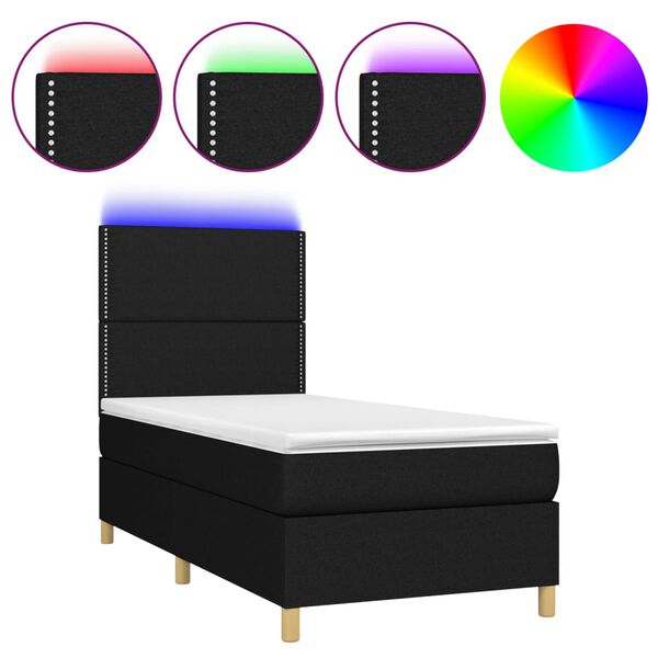 vidaXL Sommier &agrave; lattes de lit avec matelas et LED Noir 90x190cm Tissu