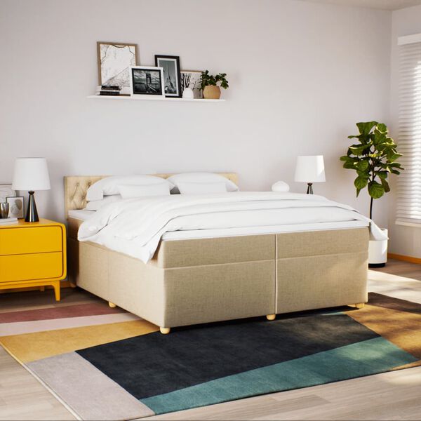 vidaXL Sommier &agrave; lattes de lit avec matelas Cr&egrave;me 200x200 cm Tissu