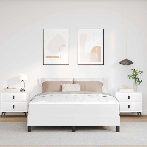 vidaXL Cadre de lit avec matelas Blanc pur 160 x 200 cm tissu