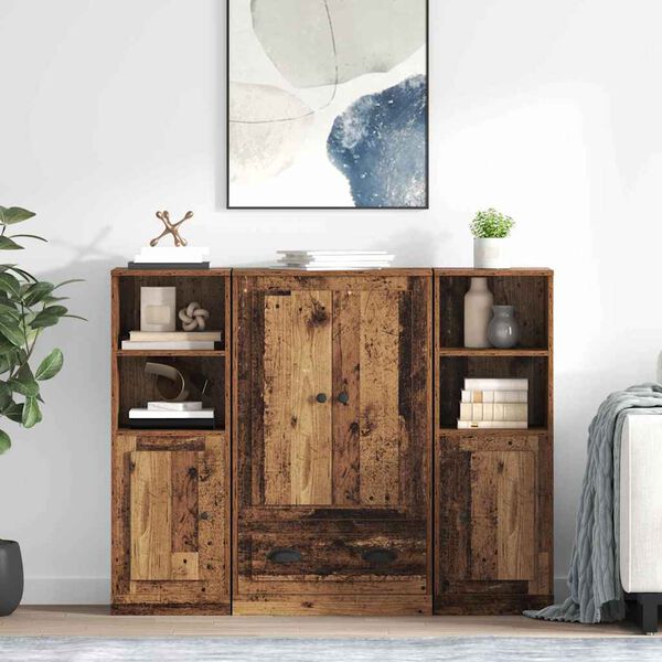 vidaXL Haut Armoire avec tiroir 3 pcs Bois Ancien Bois d'ing&eacute;nierie
