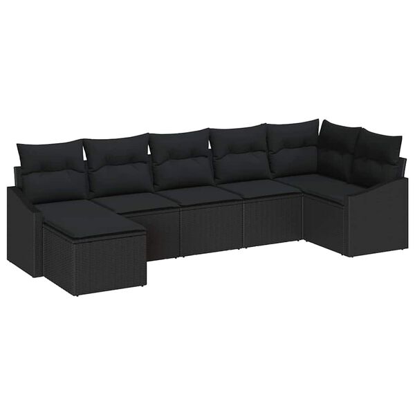 vidaXL Ensemble de Canapés avec coussin 7 pcs Noir polyrotin