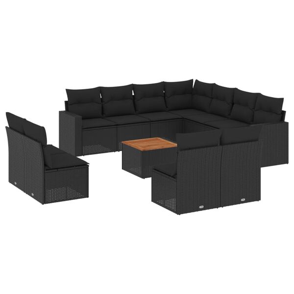 vidaXL Salon de jardin 12 pcs avec coussins noir r&eacute;sine tress&eacute;e