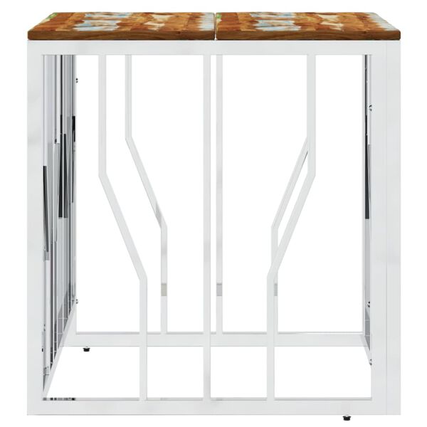 vidaXL Table basse argent&eacute; acier inoxydable/bois massif r&eacute;cup&eacute;ration