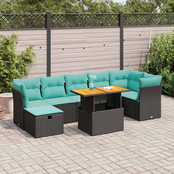 vidaXL Salon de jardin avec coussins 8 pcs gris r&eacute;sine tress&eacute;e acacia