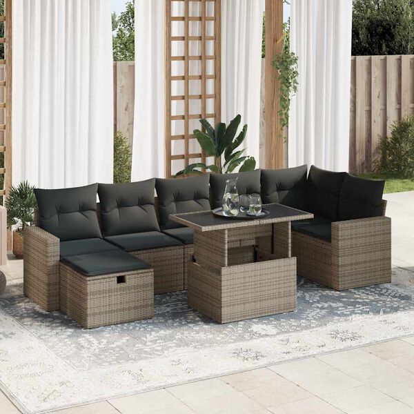 vidaXL Salon de jardin 8 pcs avec coussins gris r&eacute;sine tress&eacute;e