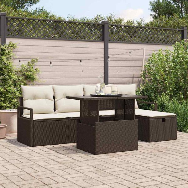 vidaXL Ensemble de canap&eacute; de jardin 6 pcs Marron Poly rotin
