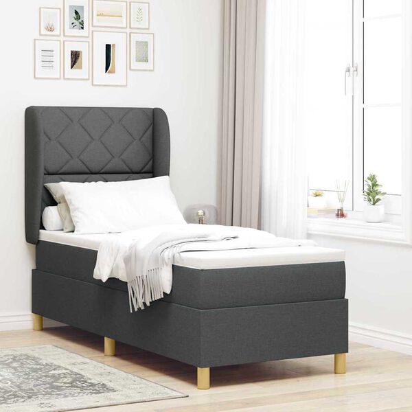 vidaXL Lit &agrave; ressorts avec matelas gris fonc&eacute; 90x190 cm Gris fonc&eacute;