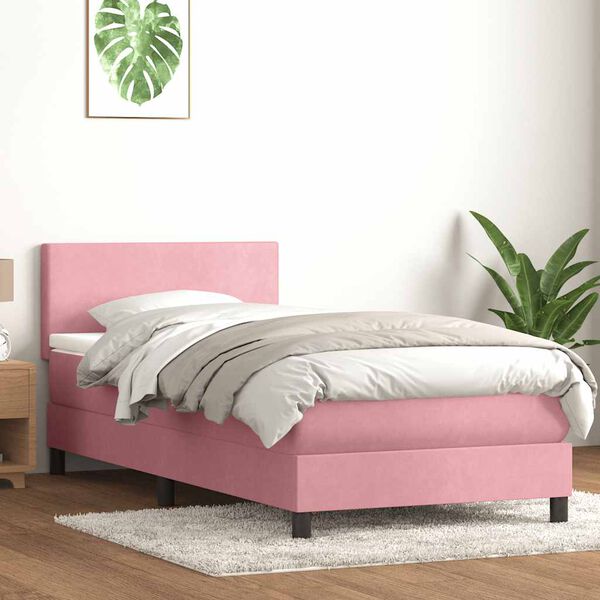vidaXL Sommier &agrave; lattes de lit avec matelas et LED rose 100x220 cm velours