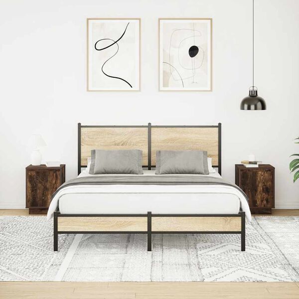 VidaXL Tables de chevet avec lumières LED 2 pcs chêne fumé 38x34x50 cm