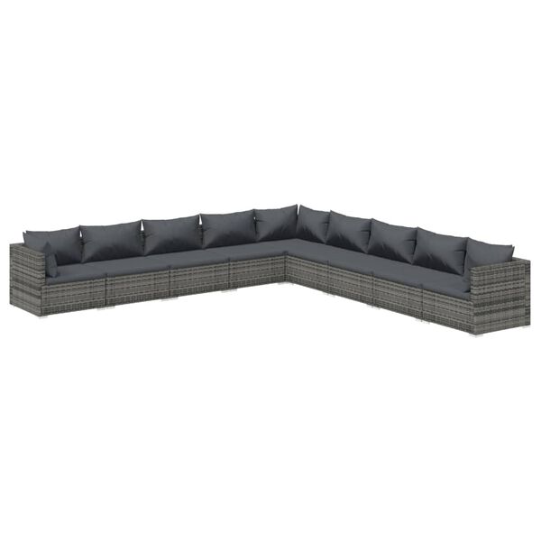 vidaXL Salon de jardin 9 pcs avec coussins R&eacute;sine tress&eacute;e Gris