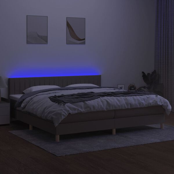 vidaXL Sommier &agrave; lattes de lit et matelas et LED Taupe 200x200cm Tissu