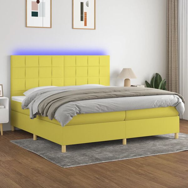 vidaXL Sommier &agrave; lattes de lit et matelas et LED Vert 200x200 cm Tissu