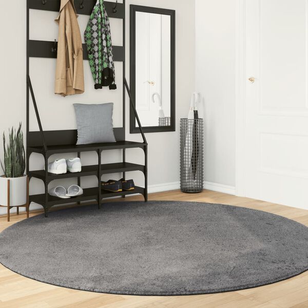 vidaXL Tapis HUARTE à poils courts doux et lavable anthracite Ø 200 cm