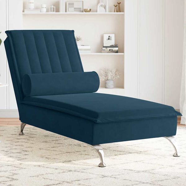 vidaXL Chaise longue de massage avec traversin bleu velours