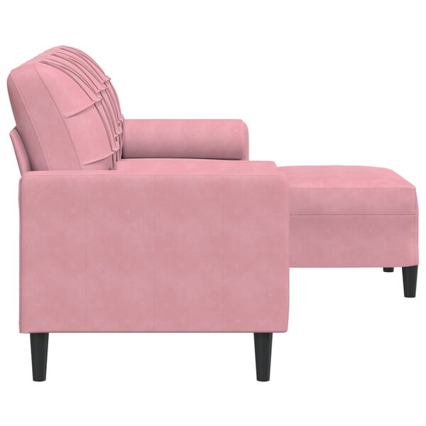 vidaXL Canapé à 3 places avec repose-pieds Rose 180 cm Velours