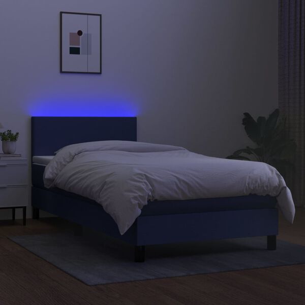 vidaXL Sommier &agrave; lattes de lit avec matelas et LED Bleu 90x190cm Tissu