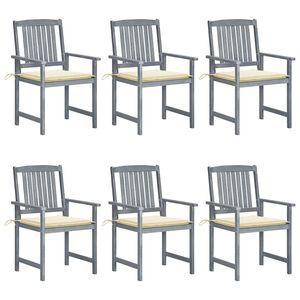 vidaXL Chaises de jardin et coussins lot de 6 Bois acacia massif Gris