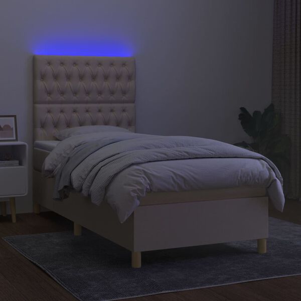 vidaXL Sommier &agrave; lattes de lit et matelas et LED Cr&egrave;me 80x200cm Tissu