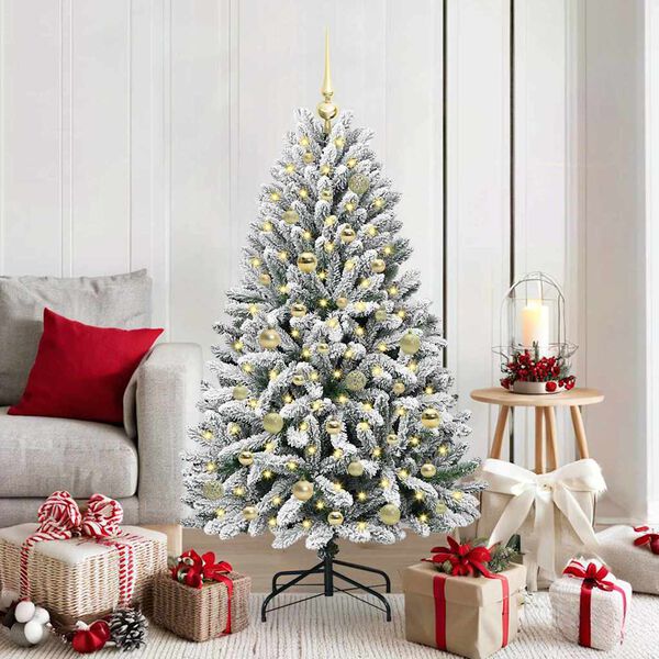 vidaXL Sapin de Noël artificiel Vert et blanc 150 cm PVC et métal