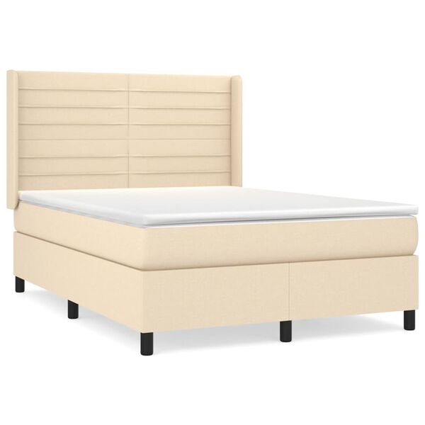 vidaXL Sommier &agrave; lattes de lit avec matelas Cr&egrave;me 140x190 cm Tissu
