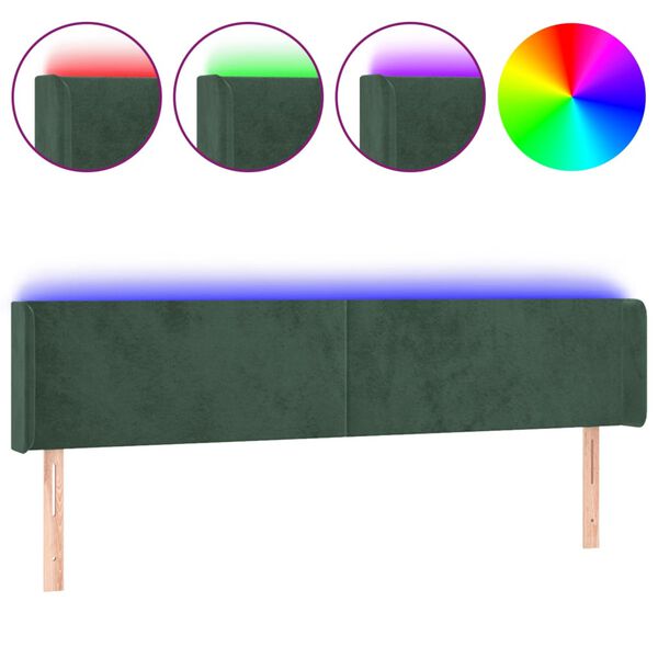 vidaXL T&ecirc;te de lit &agrave; LED Vert fonc&eacute; 203x16x78/88 cm Velours