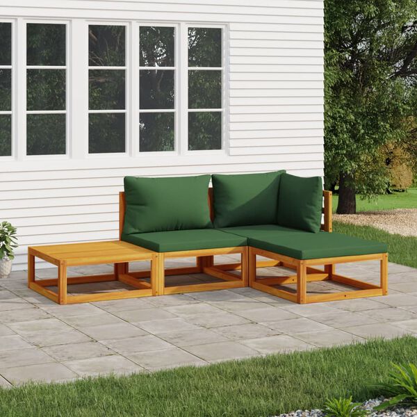 vidaXL Salon de jardin 4 pcs avec coussins vert bois massif