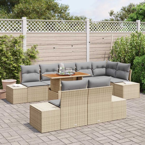 vidaXL Ensemble de canap&eacute; de jardin 9 pcs Beige Poly rotin