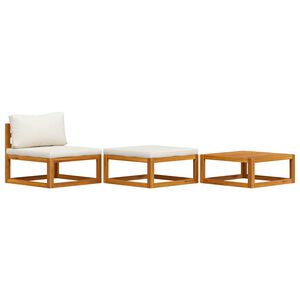 vidaXL Salon de jardin 3 pcs avec coussins cr&egrave;me Bois d'acacia solide