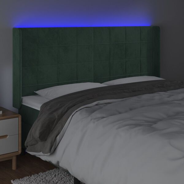 vidaXL T&ecirc;te de lit &agrave; LED Vert fonc&eacute; 163x16x118/128 cm Velours