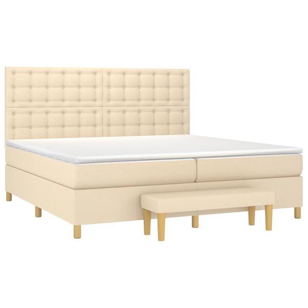 vidaXL Sommier &agrave; lattes de lit avec matelas Cr&egrave;me 200x200 cm Tissu