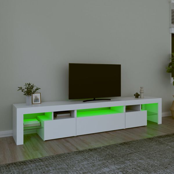 vidaXL Meuble TV avec lumières LED Blanc 215x36,5x40 cm