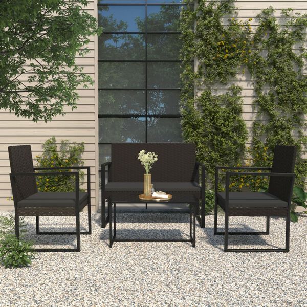 vidaXL Banc de jardin avec coussins noir 106 cm résine tressée