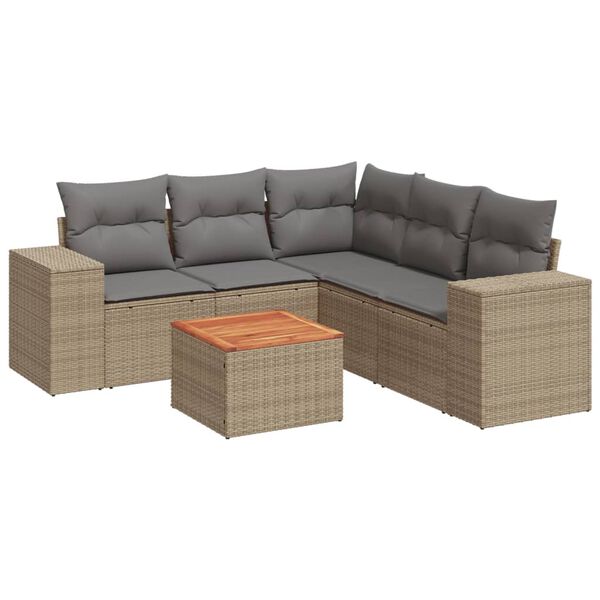 vidaXL Salon de jardin avec coussins 6 pcs beige r&eacute;sine tress&eacute;e