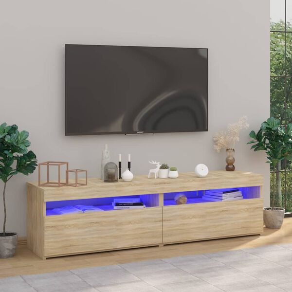 vidaXL Meubles TV 2 pcs avec lumi&egrave;res LED Ch&ecirc;ne sonoma 75x35x40 cm