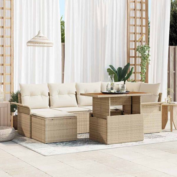 vidaXL Ensemble de canap&eacute; de jardin 7 pcs Beige Poly rotin
