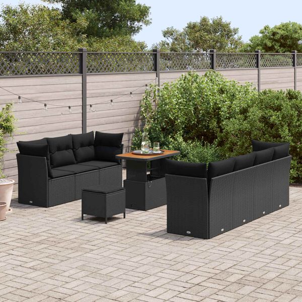 vidaXL Ensemble de canap&eacute; de jardin avec coussin 10 pcs Noir