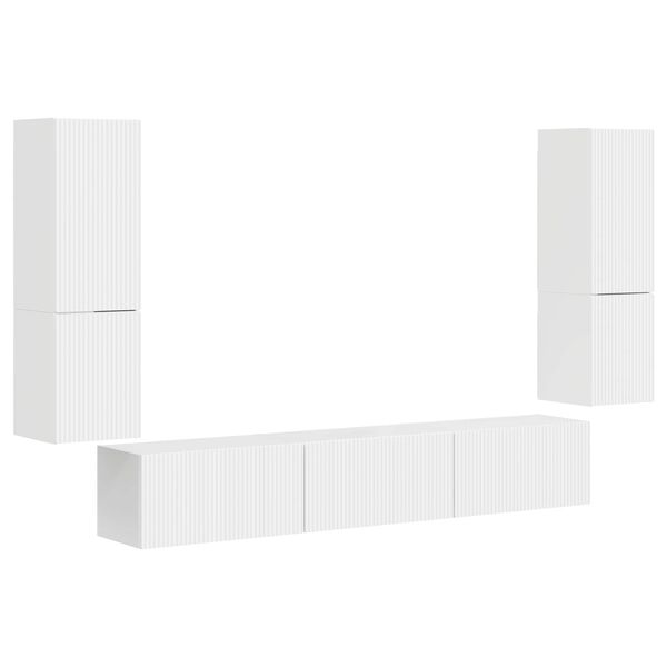 vidaXL Ensemble meuble TV 4 pcs Blanc brillant Bois d'ing&eacute;nierie